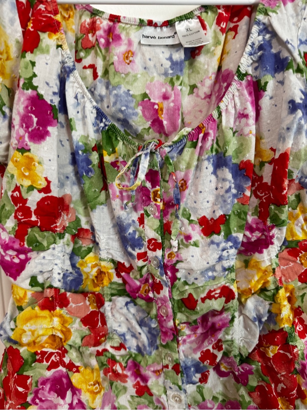 Harvé Benard Swiss Dot Blouse XL Watercolor Print Puff Sleeve Top - Picture 8 of 13